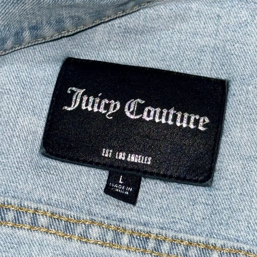 Juicy Couture Denim Jacket Girl's Large Blue Star Stretch Cropped Button Front‎